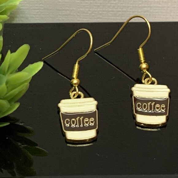 Coffee Earring, Funny Food Earring, Gift Idea, Silly Earring, Coffee Jewelry - Picture 1 of 5
